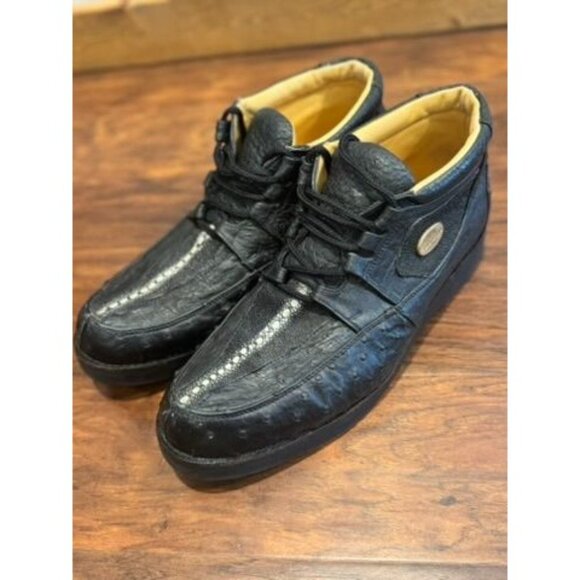 Mens Black Exotic Ostrich/COCO Leather Shoes Padded Collar Comfort Dress sz 11 - Picture 6 of 15